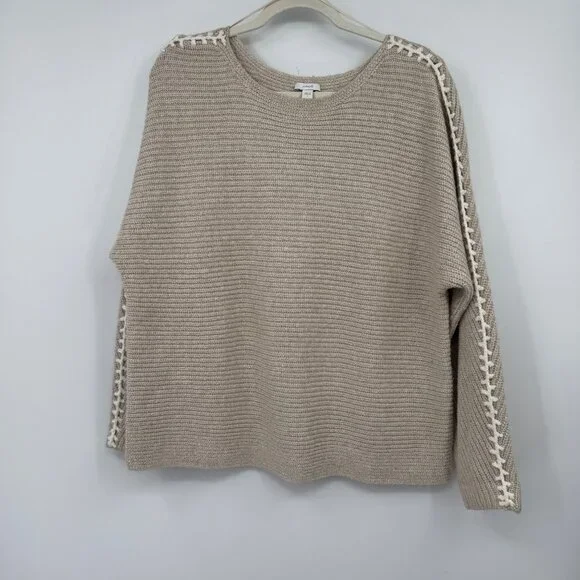 Pure Jill Hand-Stitched Details Sweater woman’s size XL Oatmeal Minimalist - Picture 1 of 10